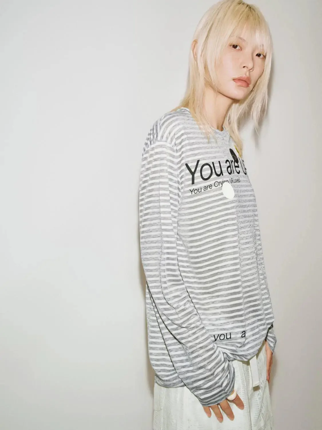 Printed Contrast Striped Viscose Blend Long Sleeve T Shirts
