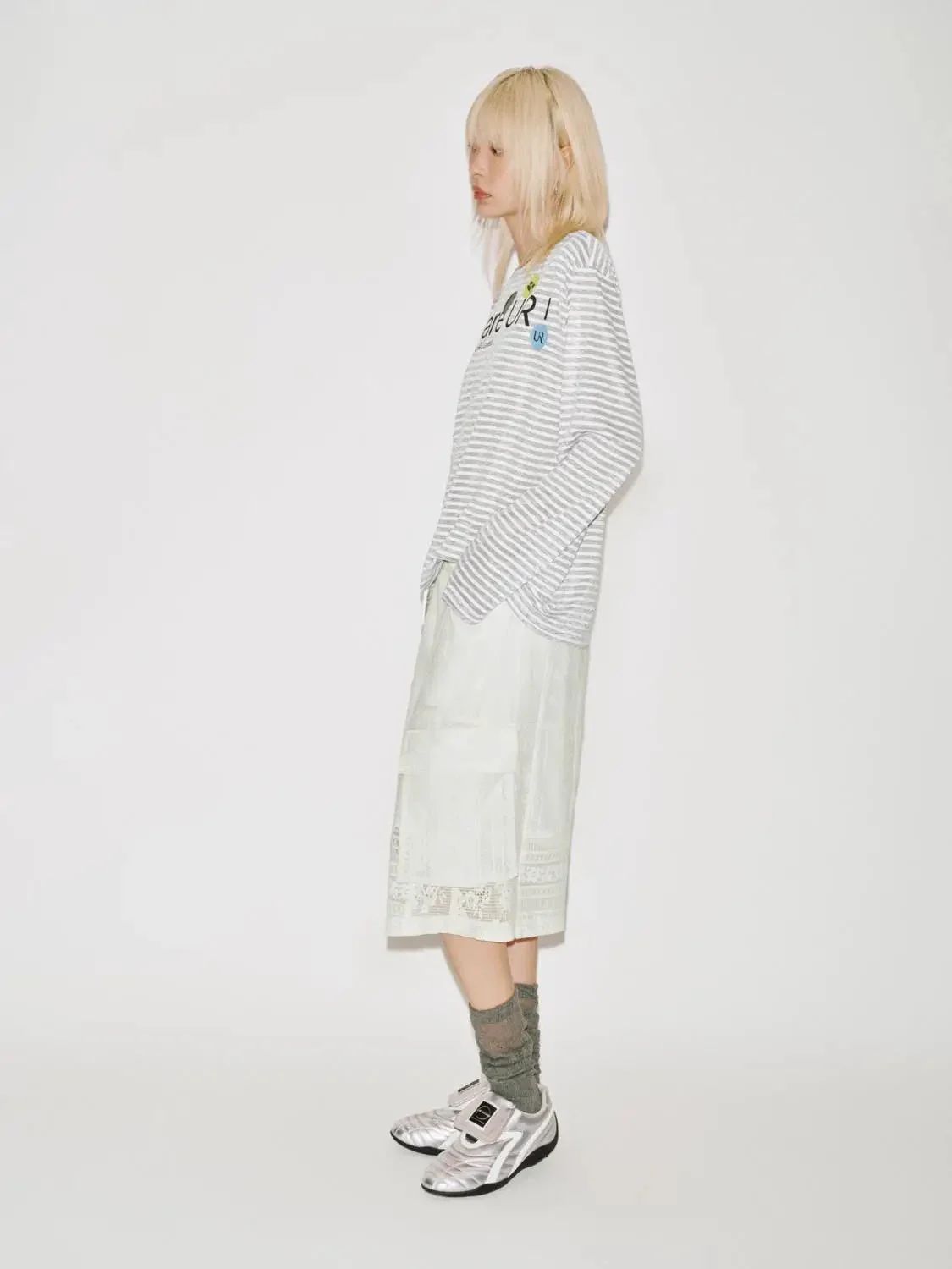 Printed Contrast Striped Viscose Blend Long Sleeve T Shirts