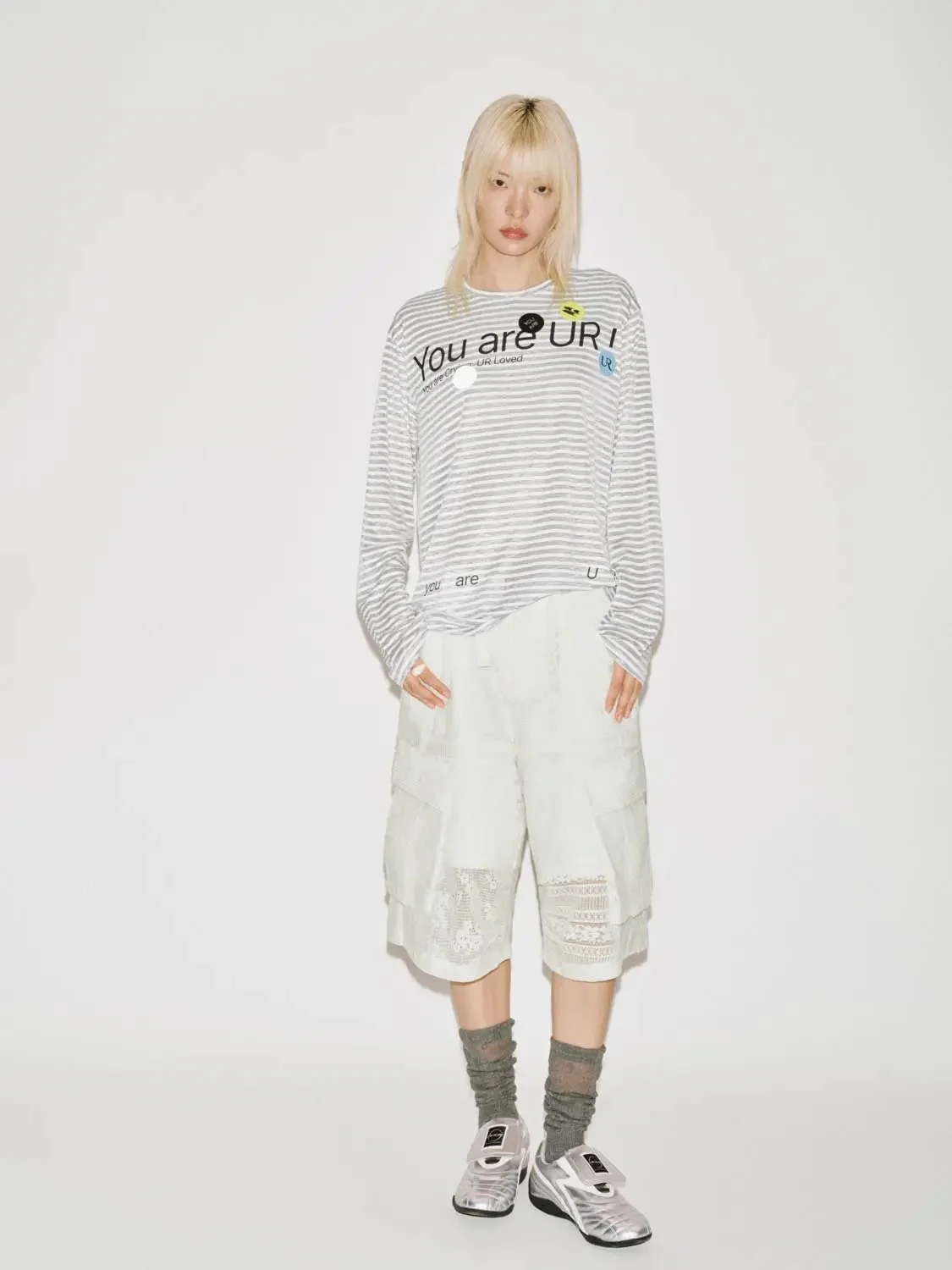 Printed Contrast Striped Viscose Blend Long Sleeve T Shirts