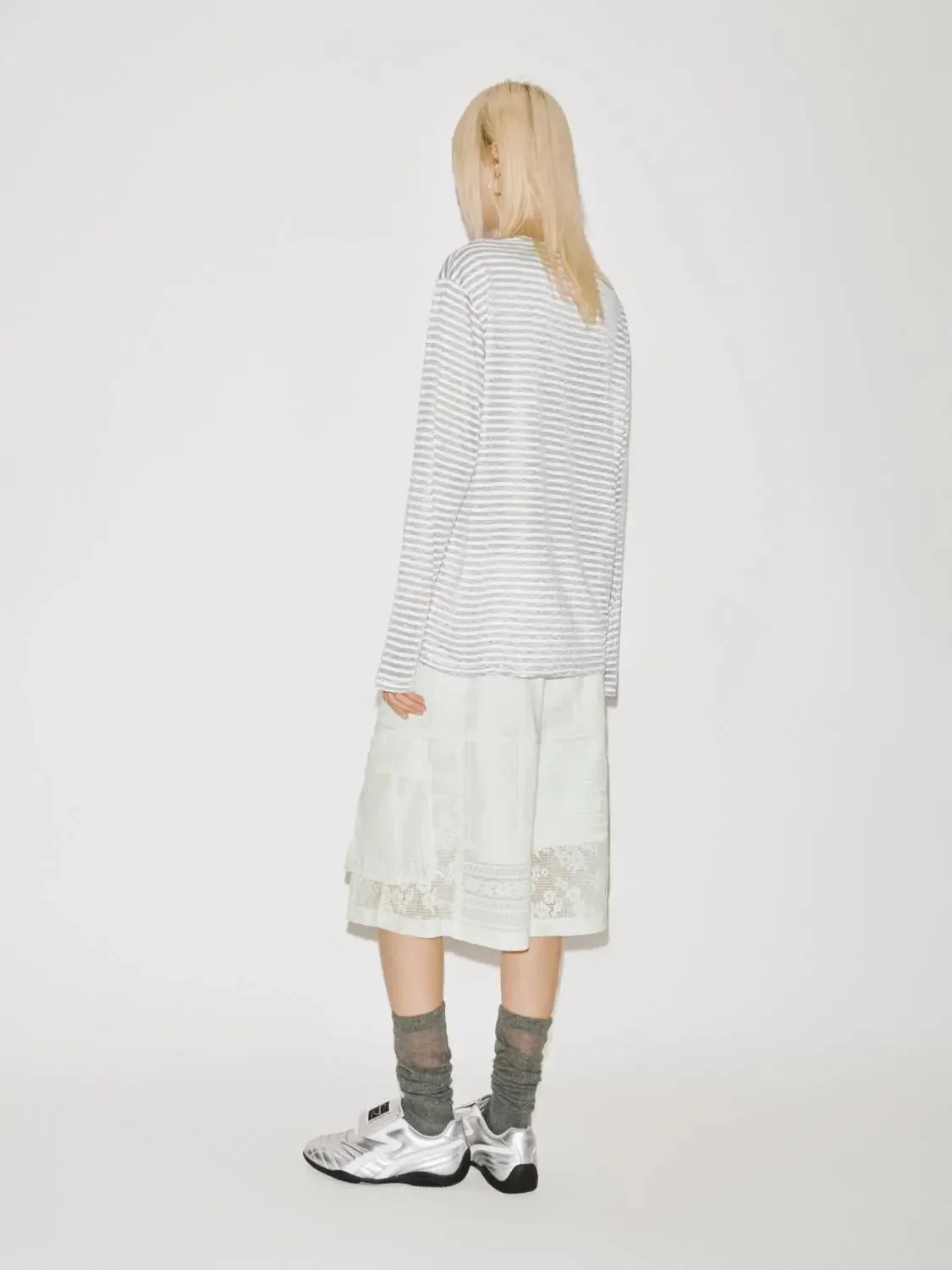 Printed Contrast Striped Viscose Blend Long Sleeve T Shirts