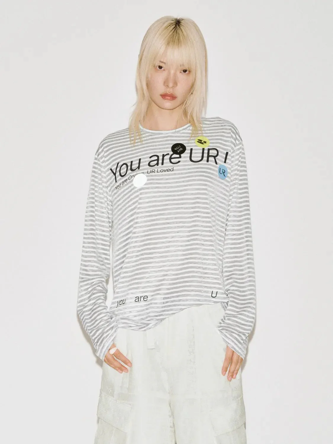 Printed Contrast Striped Viscose Blend Long Sleeve T Shirts