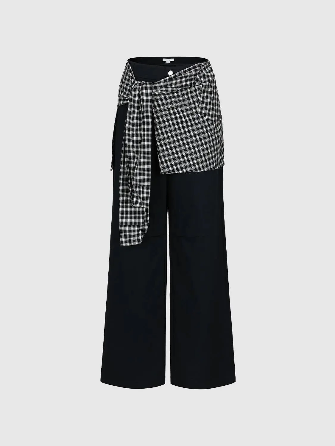 Cotton Check Overlay Detail Straight Leg Pants