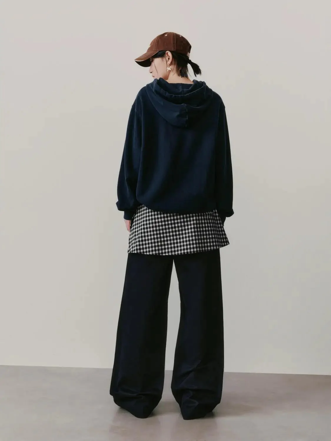 Cotton Check Overlay Detail Straight Leg Pants