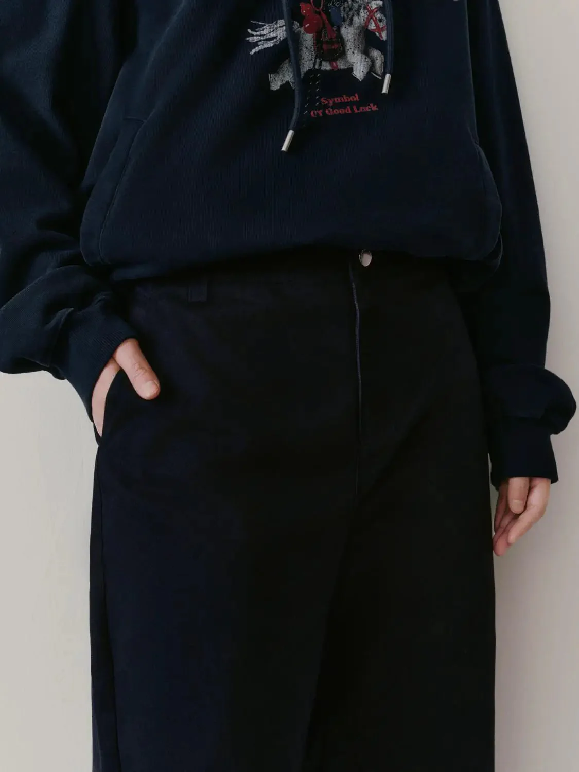 Cotton Check Overlay Detail Straight Leg Pants