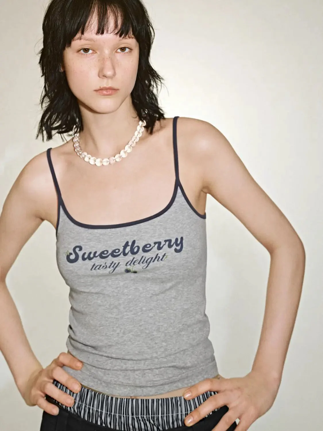 Heather Gray Printed Strappy Cotton Blend Tank Tops