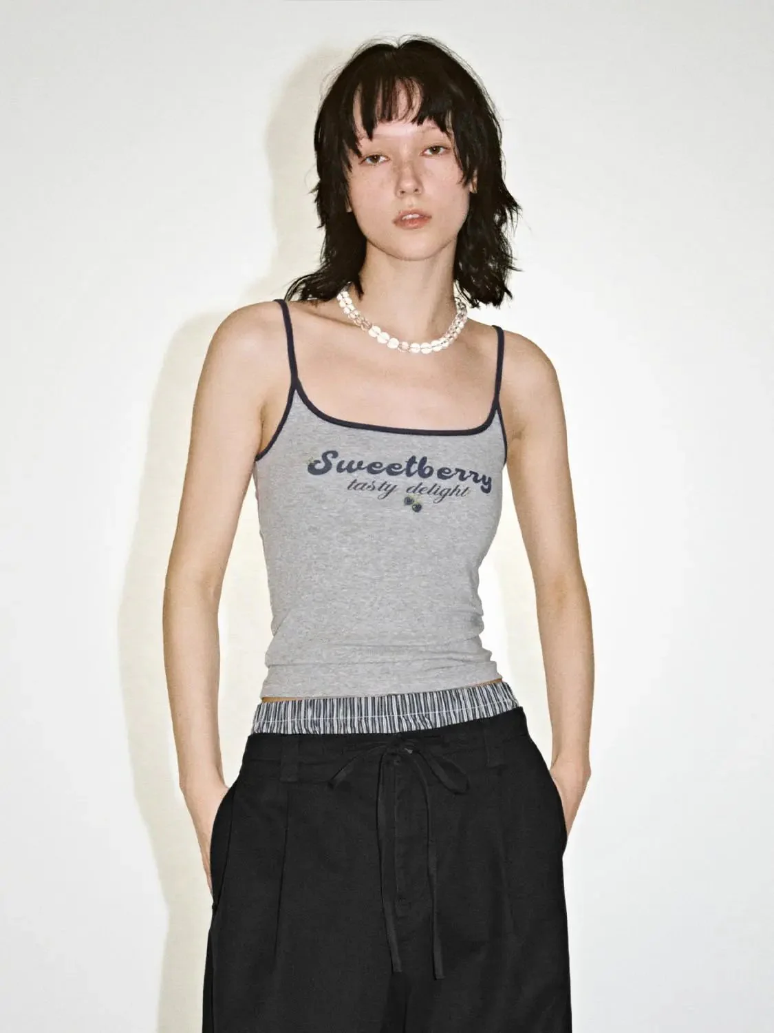 Heather Gray Printed Strappy Cotton Blend Tank Tops