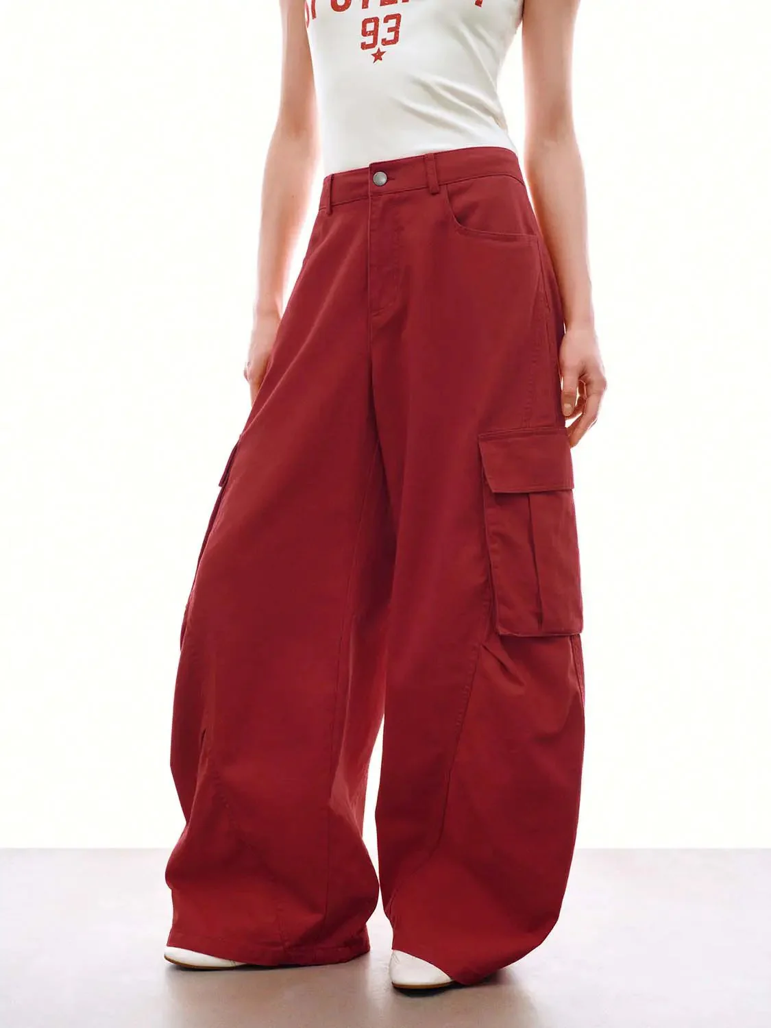 Flap Pocket Cargo Pants With Barrel Leg And Slight Stretch