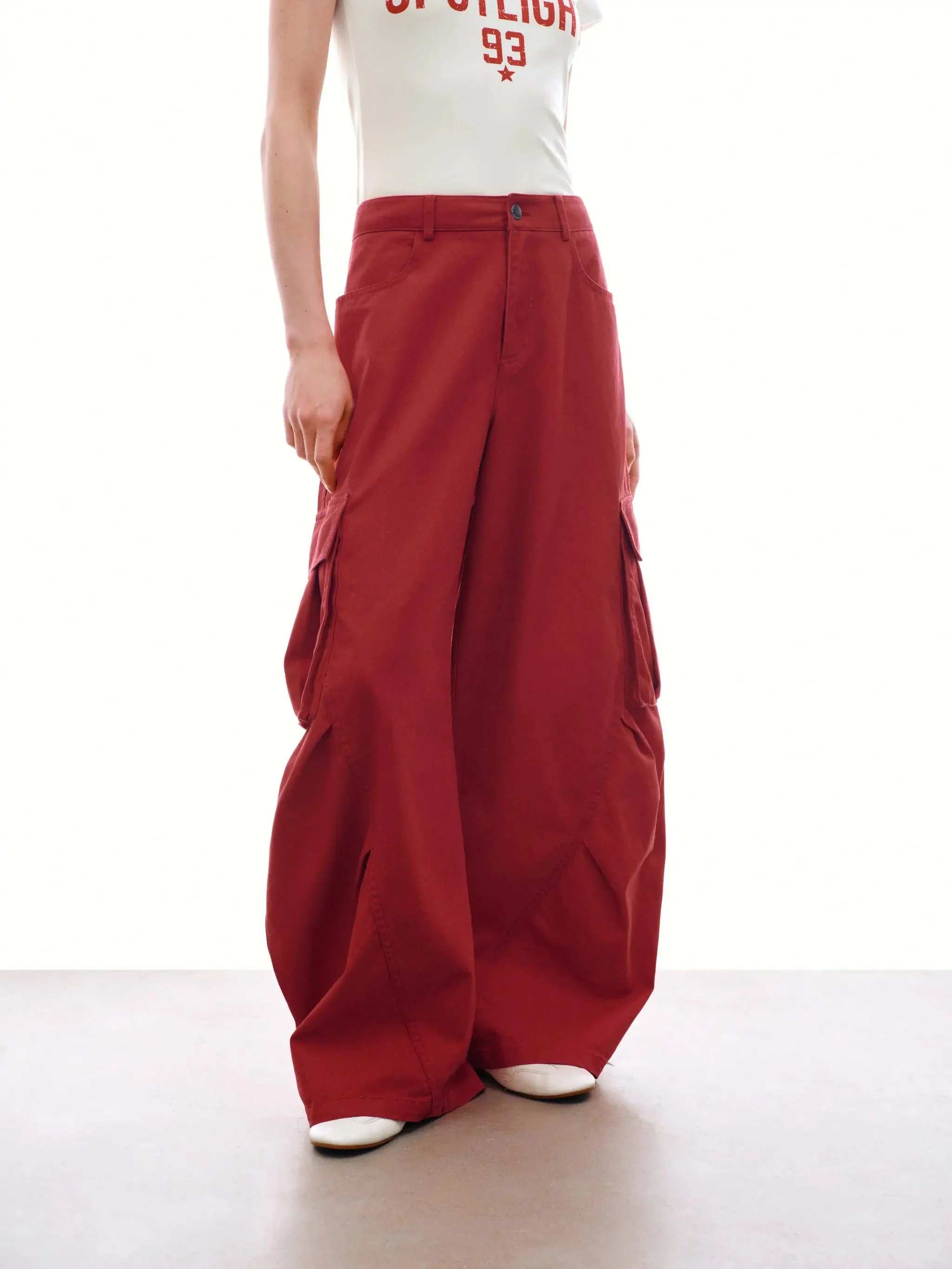 Flap Pocket Cargo Pants With Barrel Leg And Slight Stretch