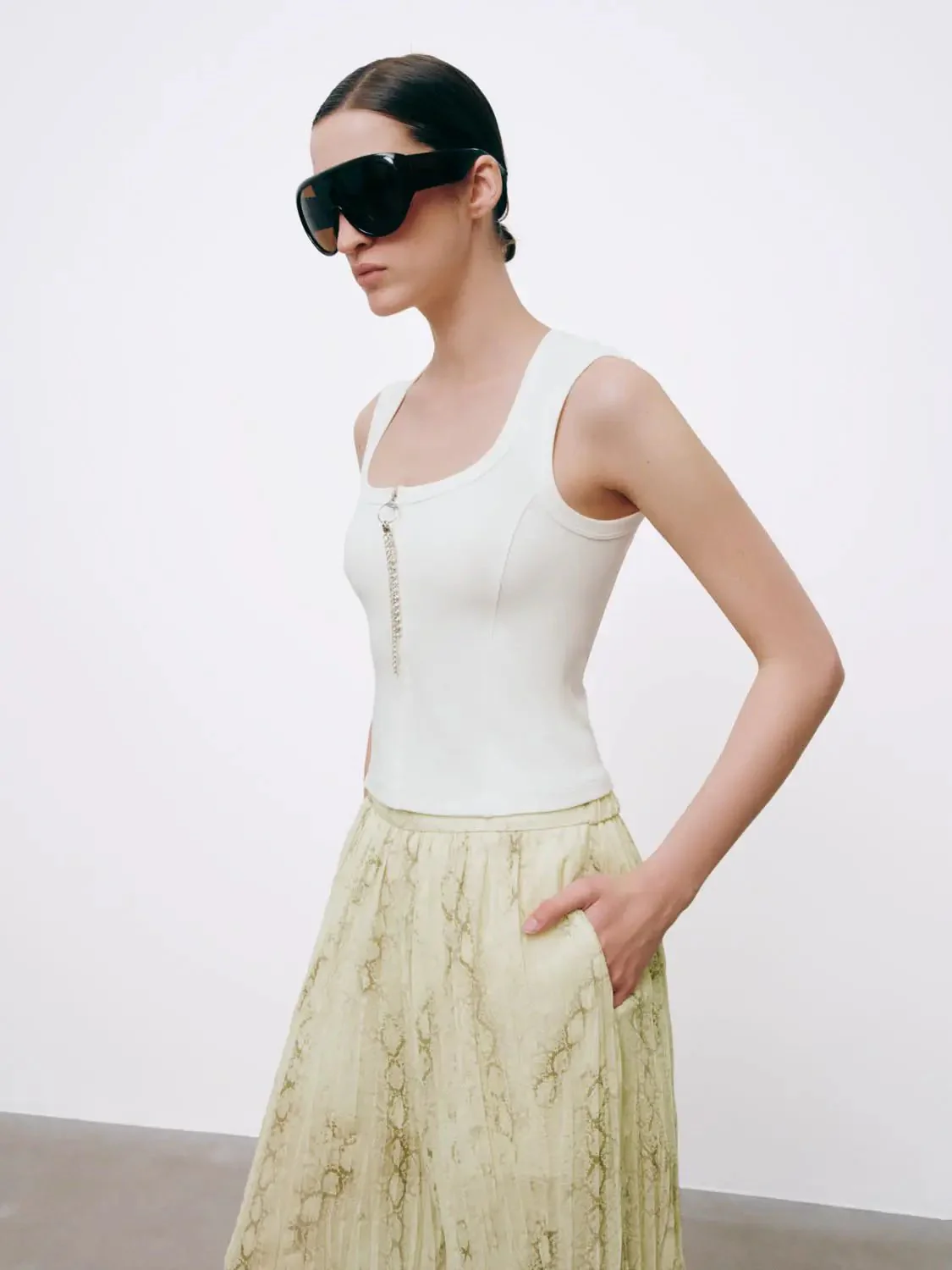 Square Neck Zip Detail Sleeveless Shirts