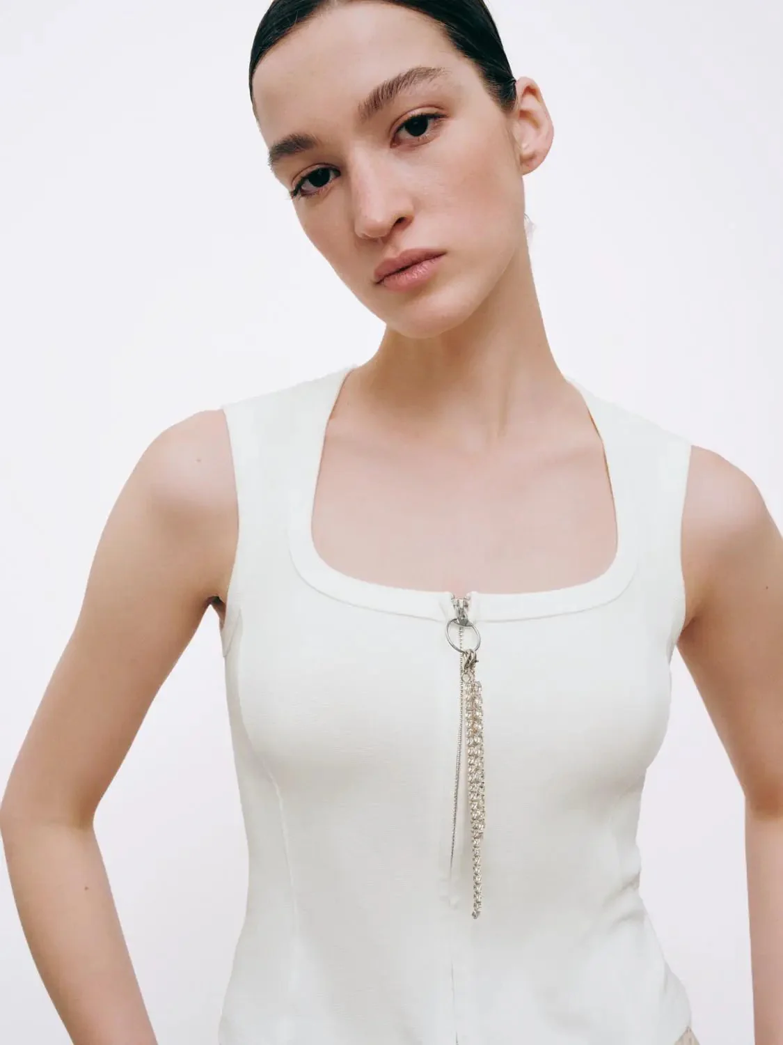 Square Neck Zip Detail Sleeveless Shirts