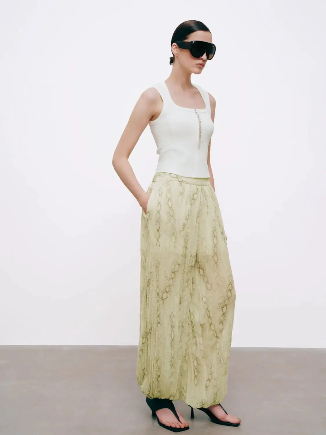 Square Neck Zip Detail Sleeveless Shirts