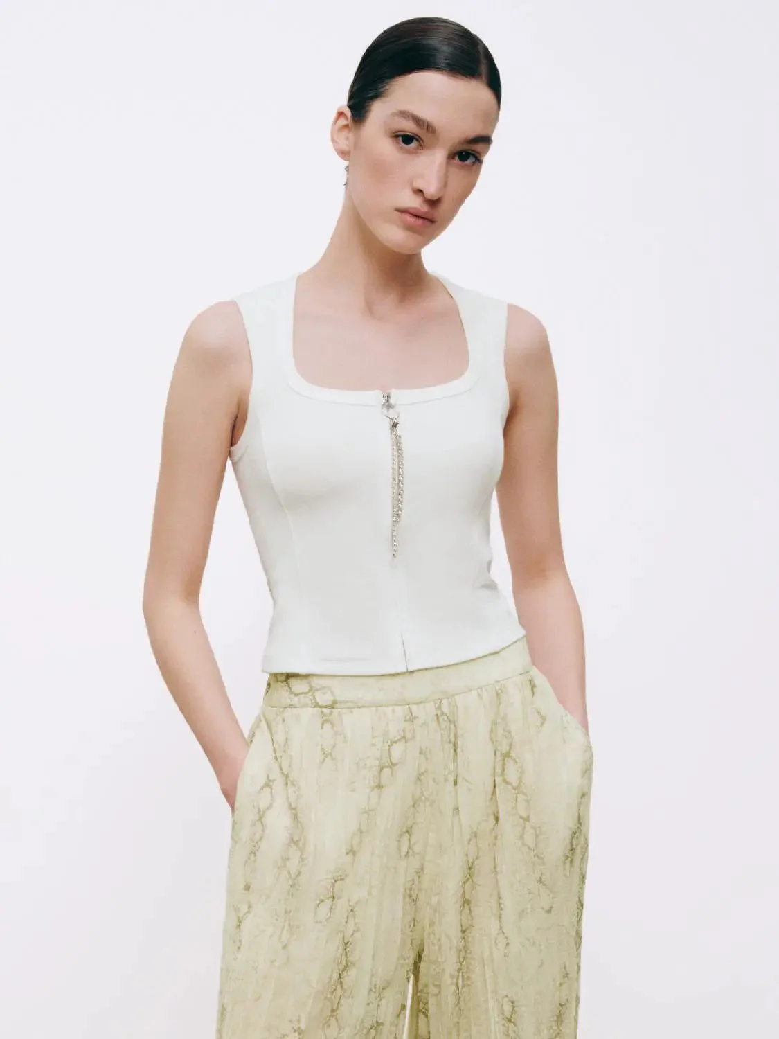 Square Neck Zip Detail Sleeveless Shirts