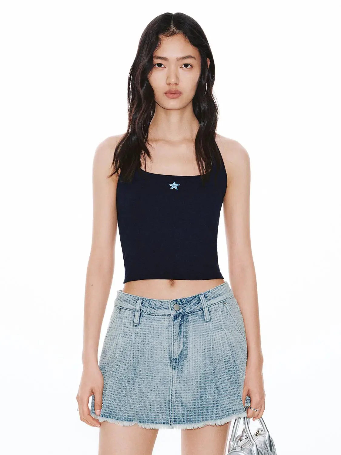 Viscose Cotton Blend Embroidered Halter Neck Tank Tops