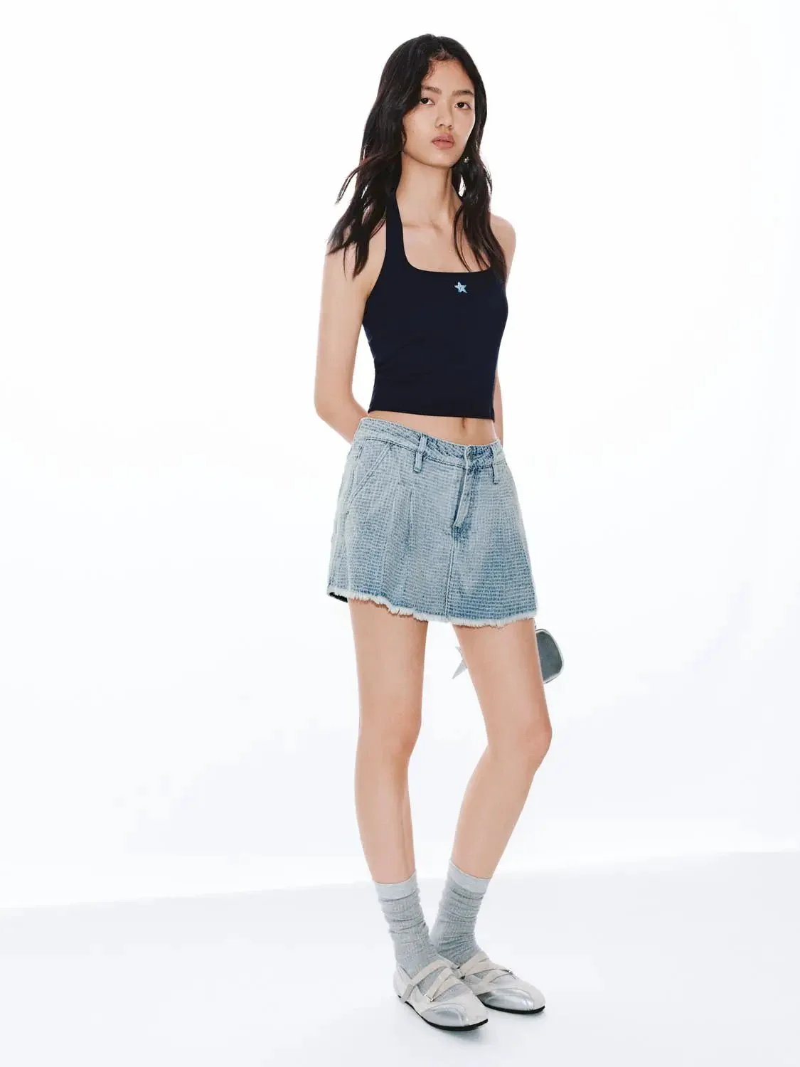 Viscose Cotton Blend Embroidered Halter Neck Tank Tops