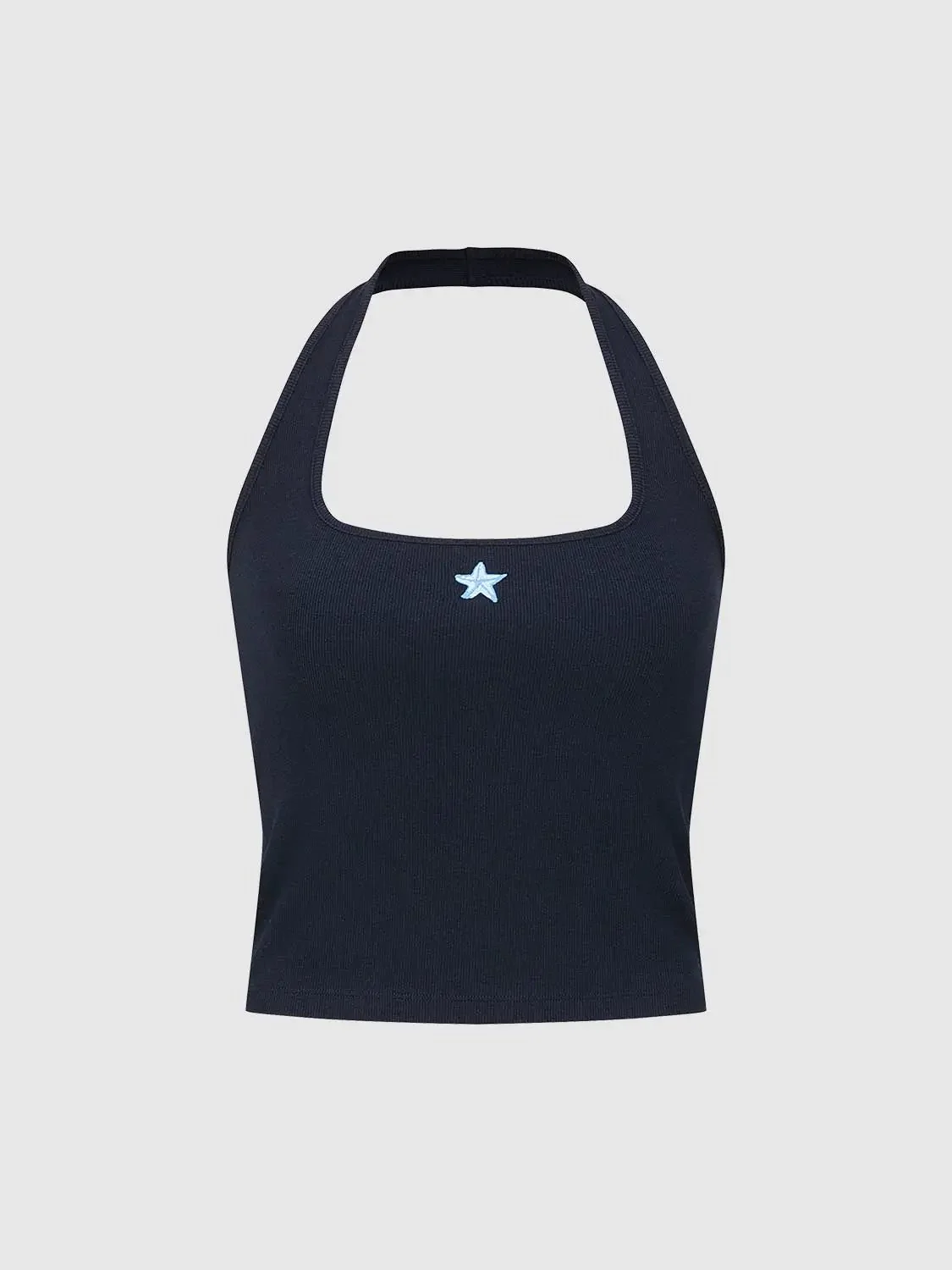 Viscose Cotton Blend Embroidered Halter Neck Tank Tops