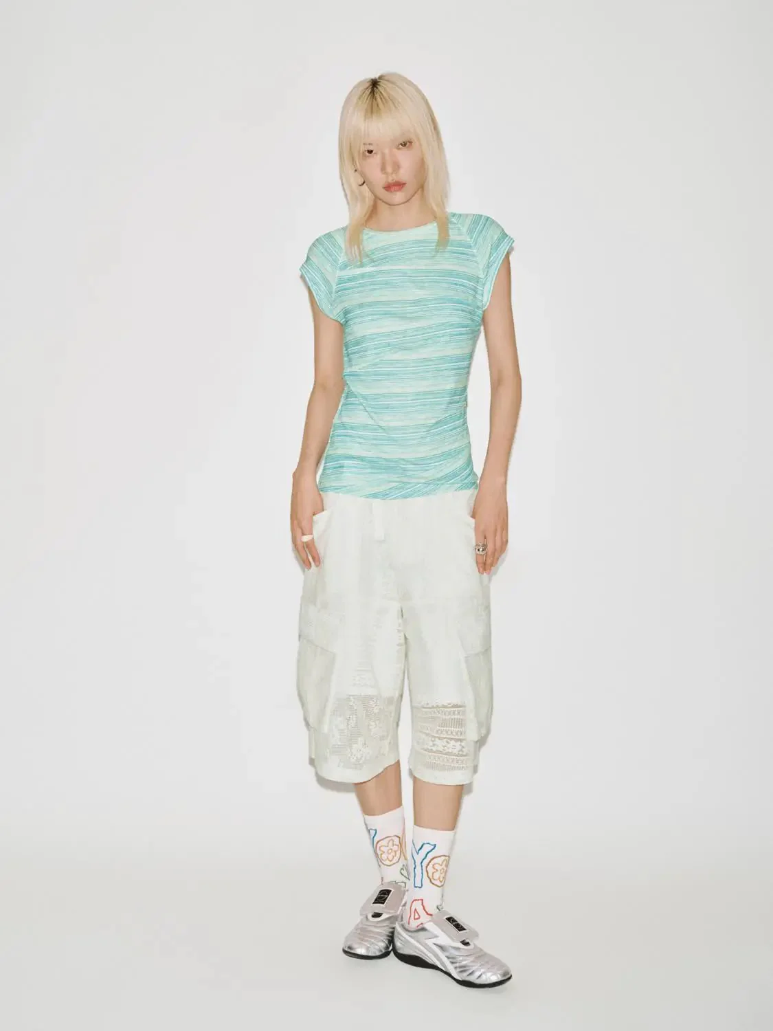 Capped Sleeve Contrast Striped Viscose Blend T-Shirts