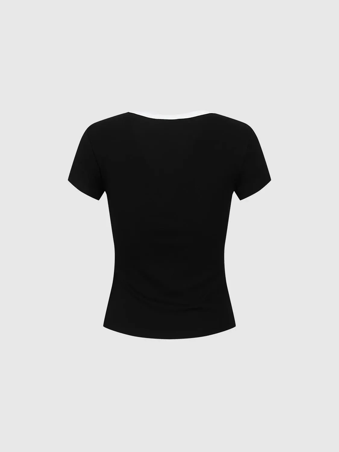 Scoop Neck Cotton Lyocell Contrast Trim Tee