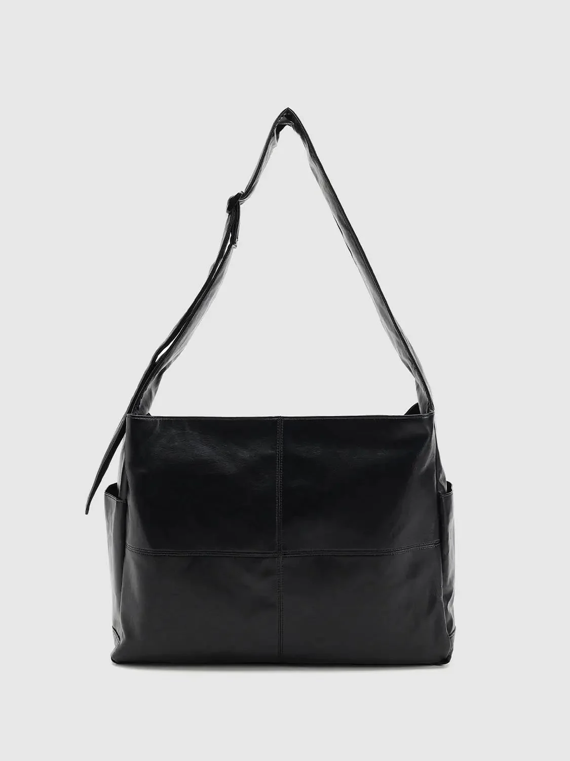 Faux Leather Seamed Square Crossbody Bags