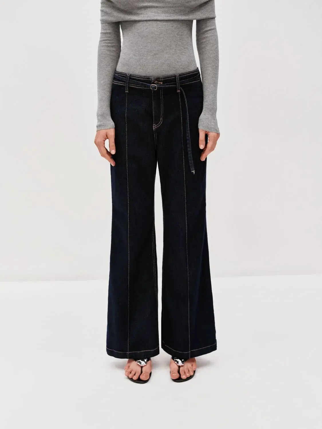 2517-seamed-belted-flare-jeans-1.webp Seamed Belted Flare Jeans