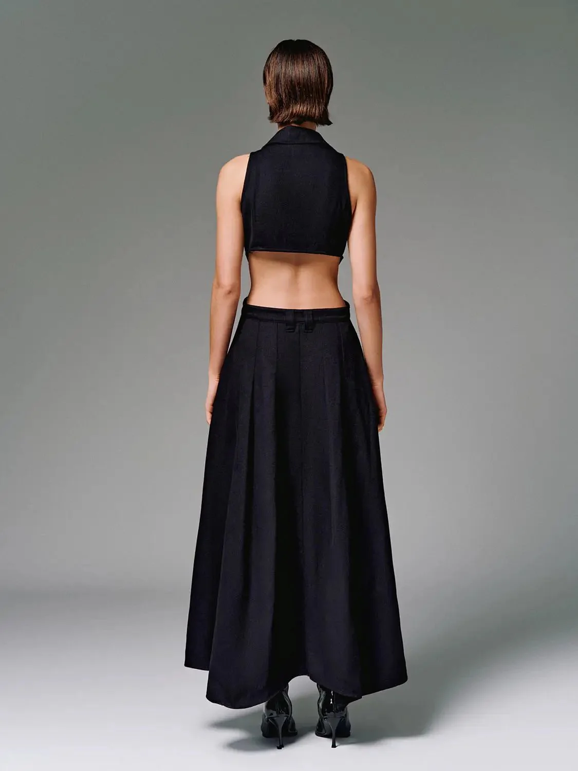 Cotton Cutout Sleeveless Navy Maxi Dress