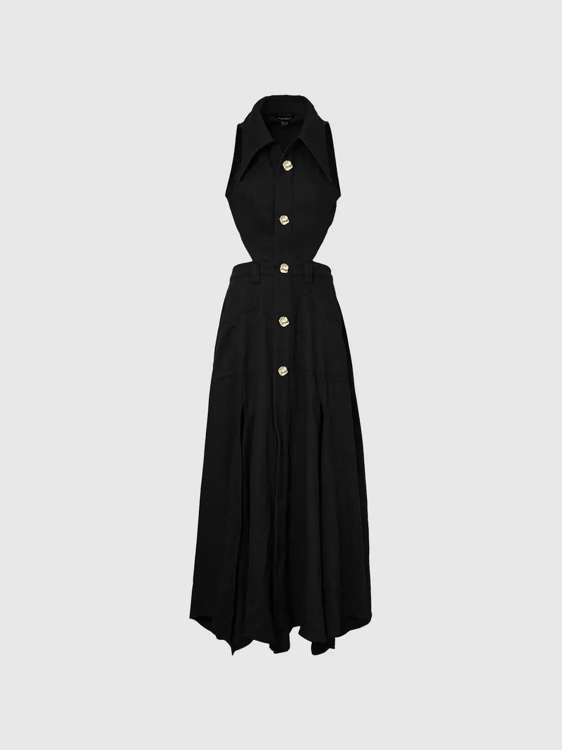 Cotton Cutout Sleeveless Navy Maxi Dress