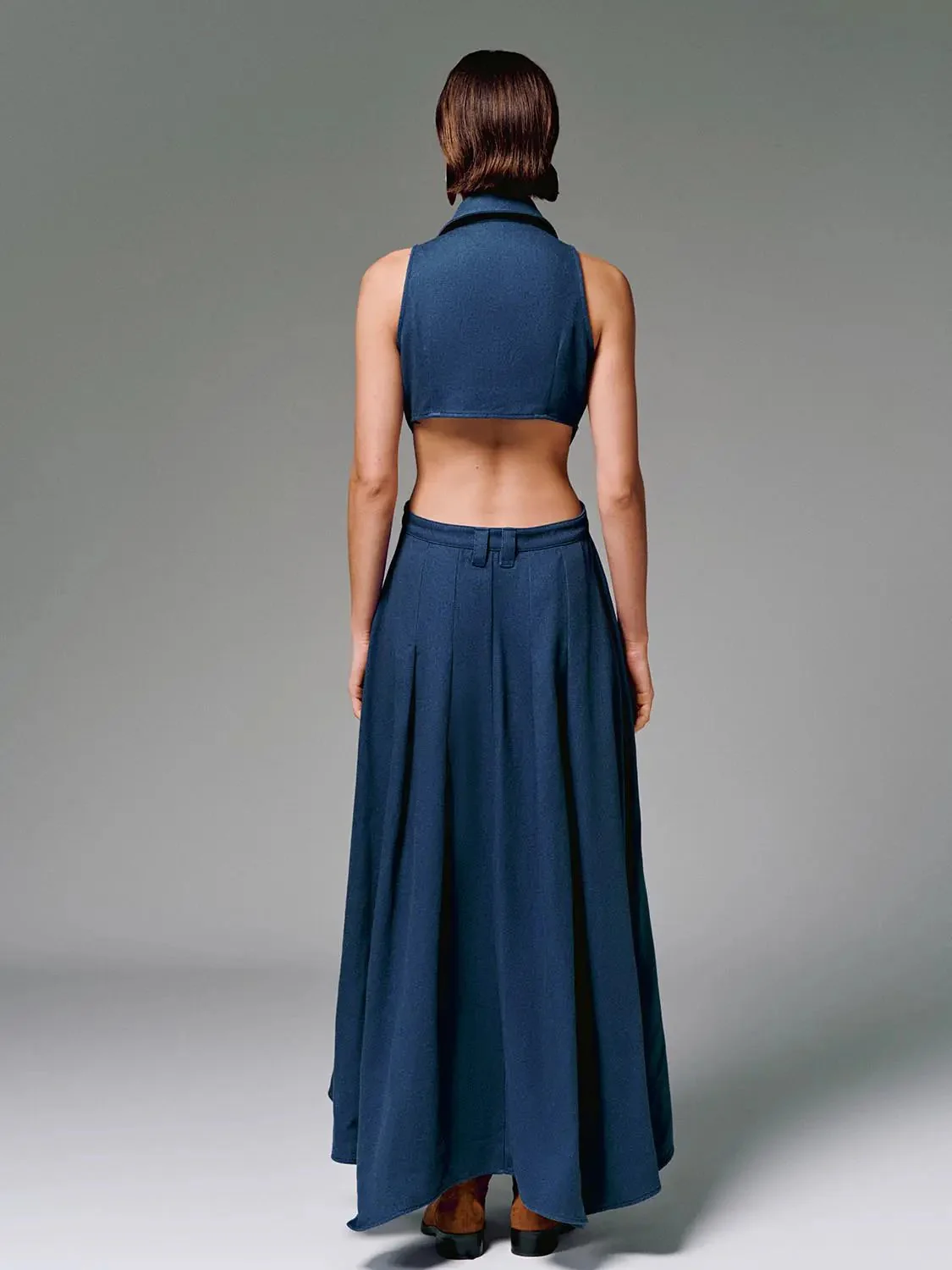 Cotton Cutout Sleeveless Navy Maxi Dress