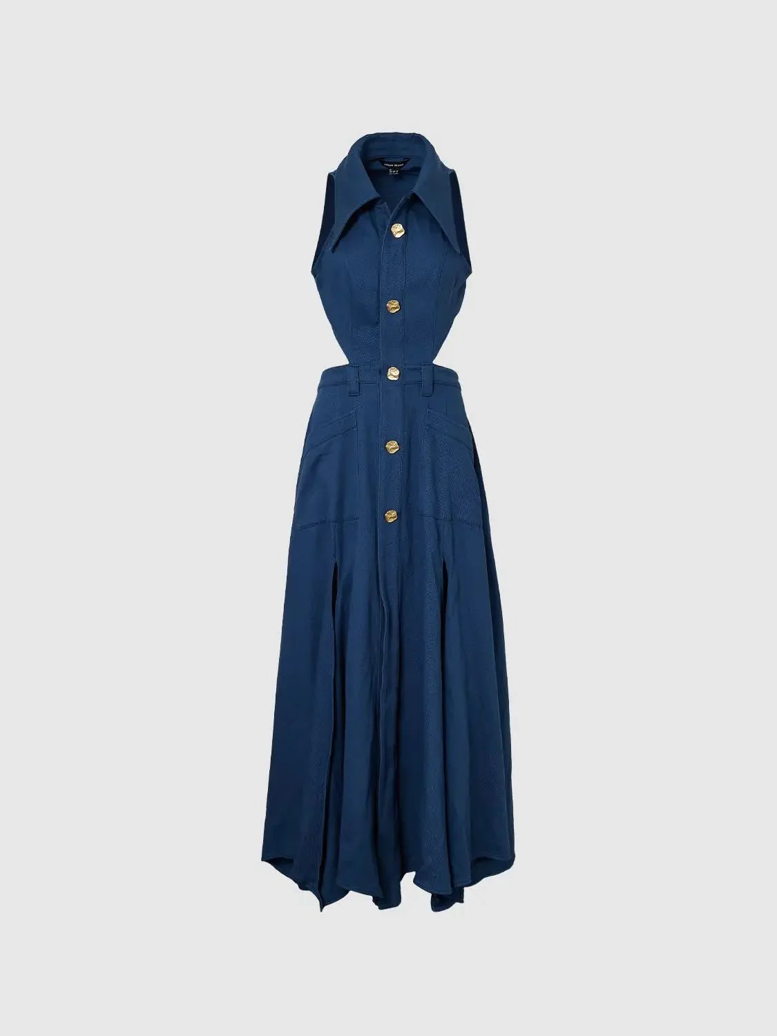 Cotton Cutout Sleeveless Navy Maxi Dress