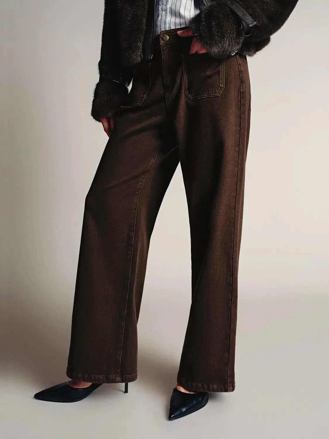 Patch Pocket Wide Leg Jeans