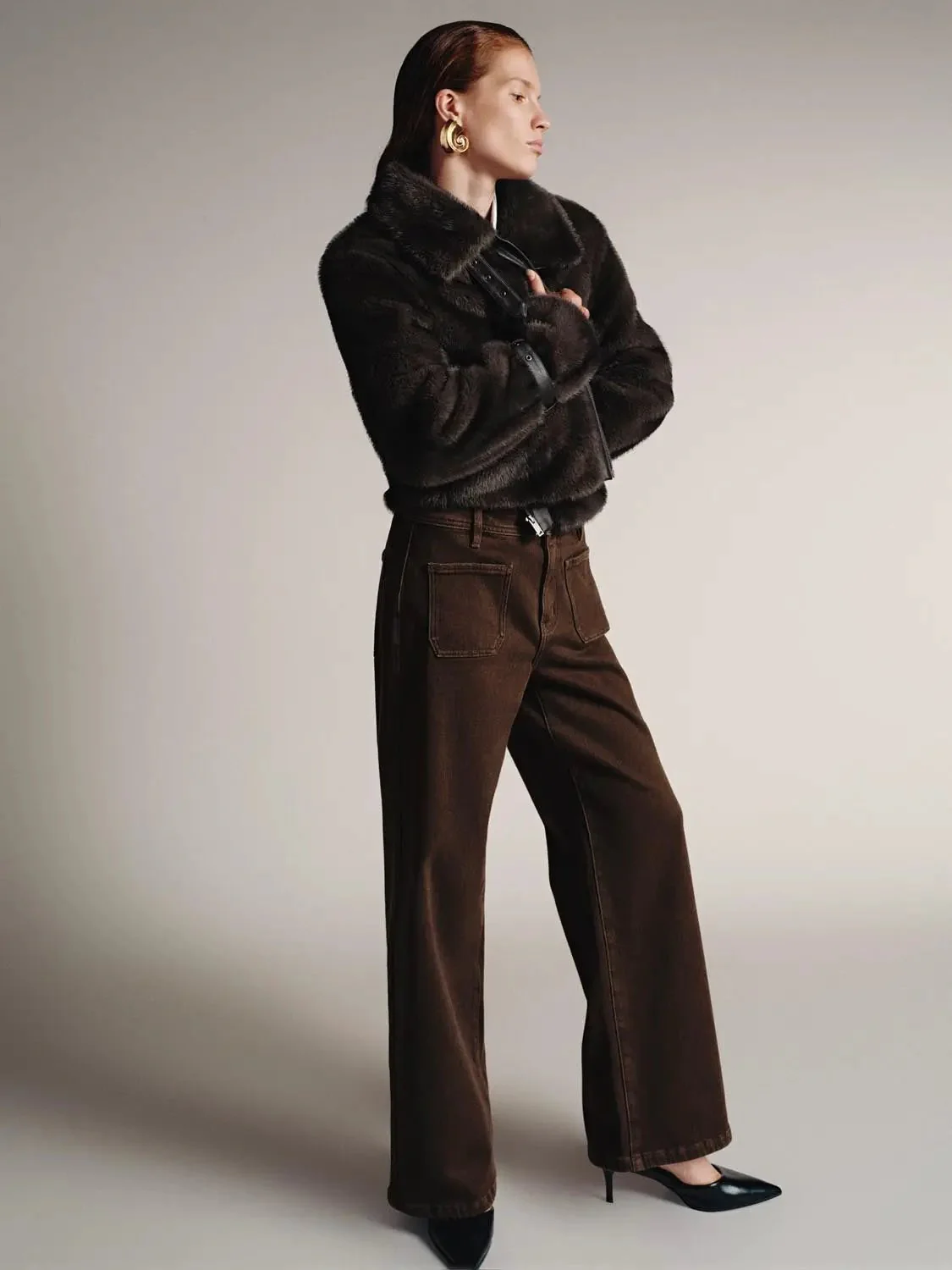 Patch Pocket Wide Leg Jeans