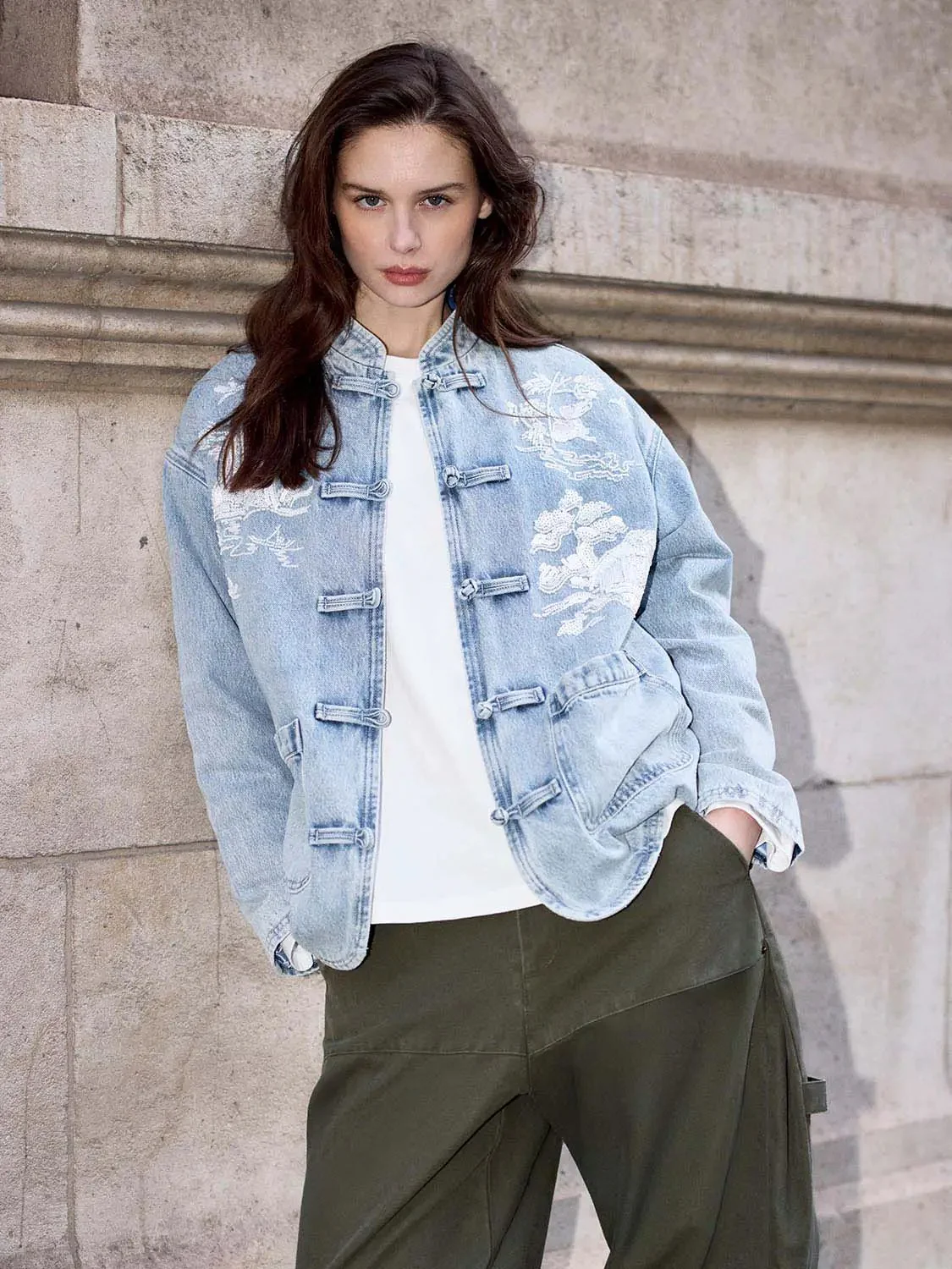 Chinese Frog Button Denim Jackets