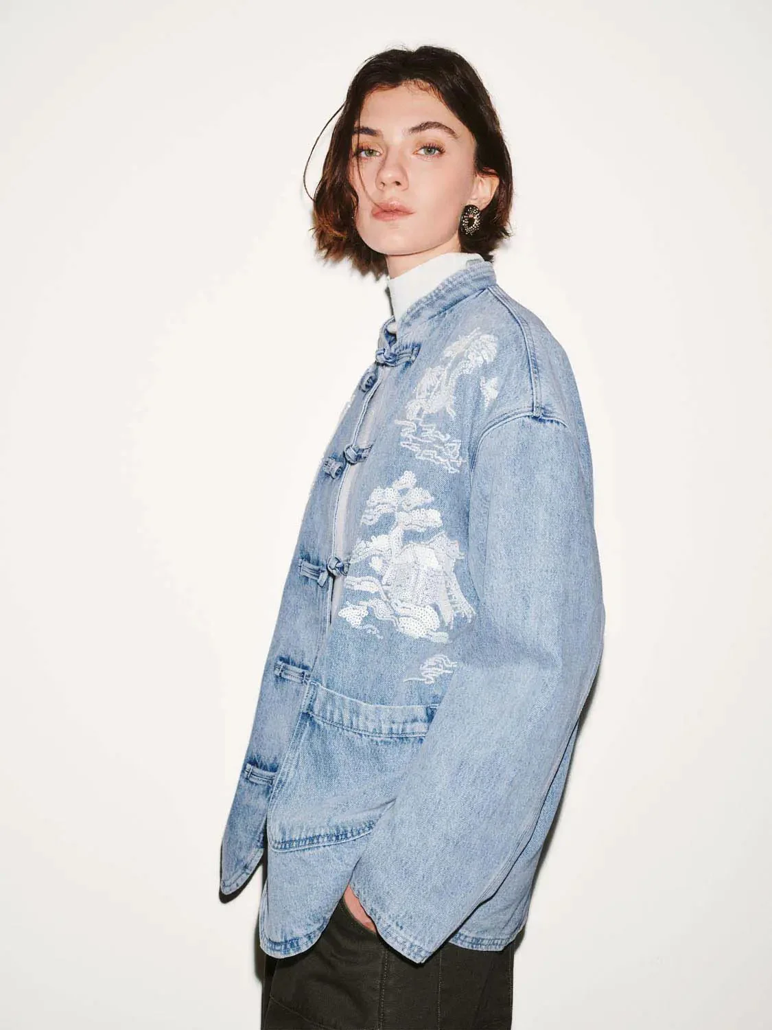 Chinese Frog Button Denim Jackets