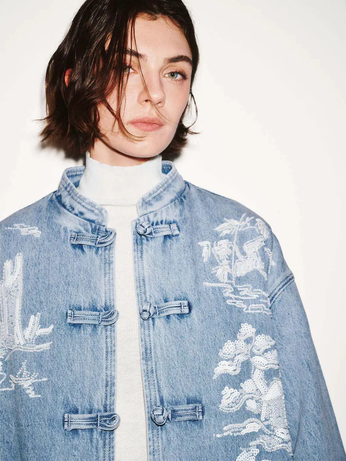 Chinese Frog Button Denim Jackets