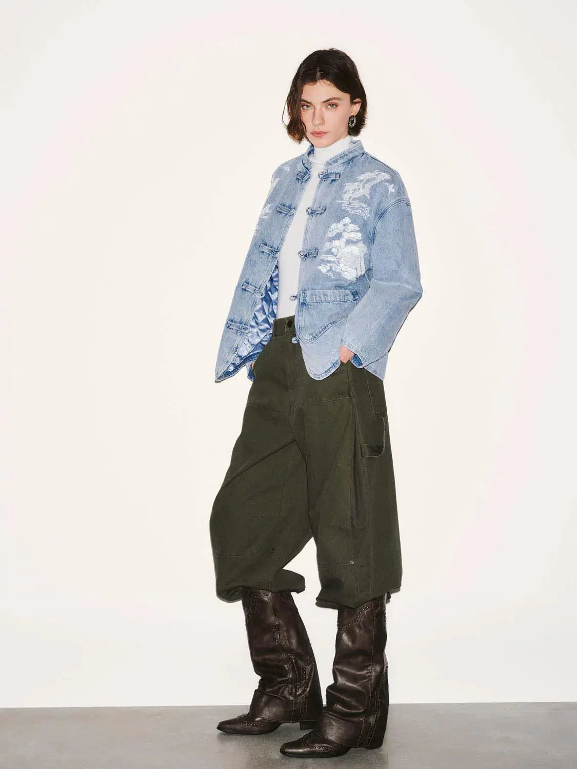 Chinese Frog Button Denim Jackets