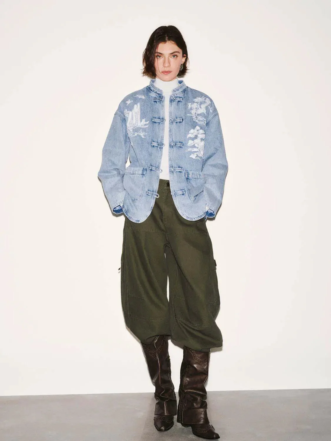 Chinese Frog Button Denim Jackets
