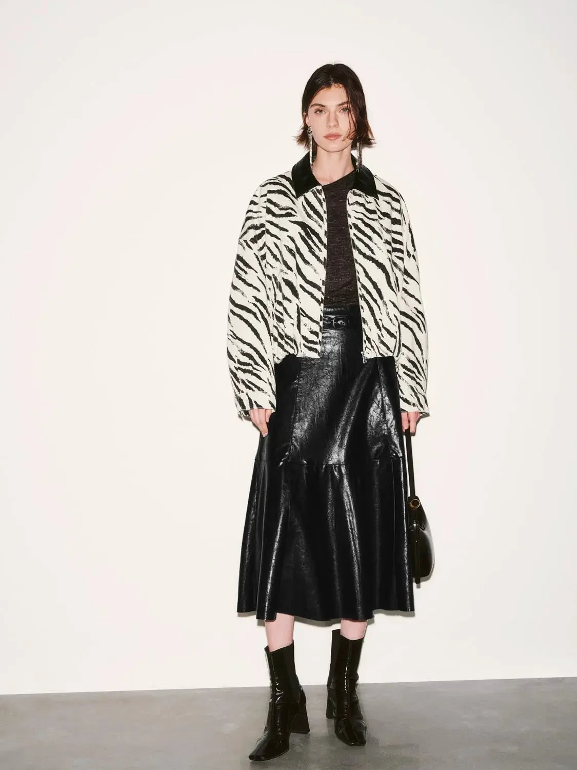 Zebra Print Cotton Denim Oversized Bomber Jackets