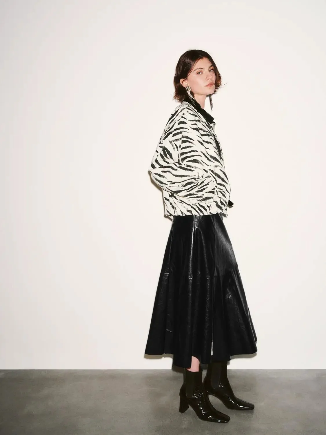Zebra Print Cotton Denim Oversized Bomber Jackets