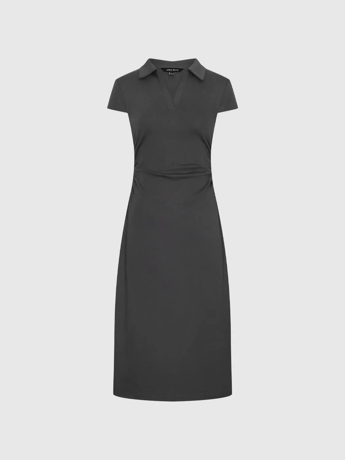 Navy Cotton Polyester Blend Ruched A-Line Maxi Dresses