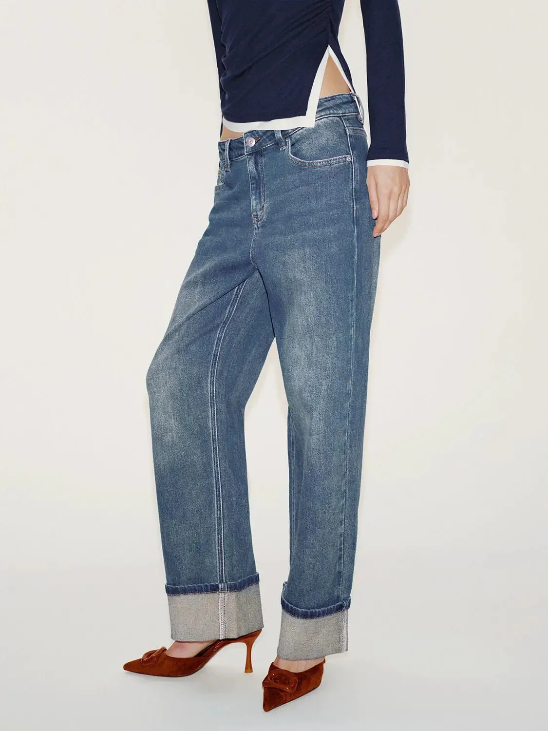 Cuffed Straight Leg Jeans