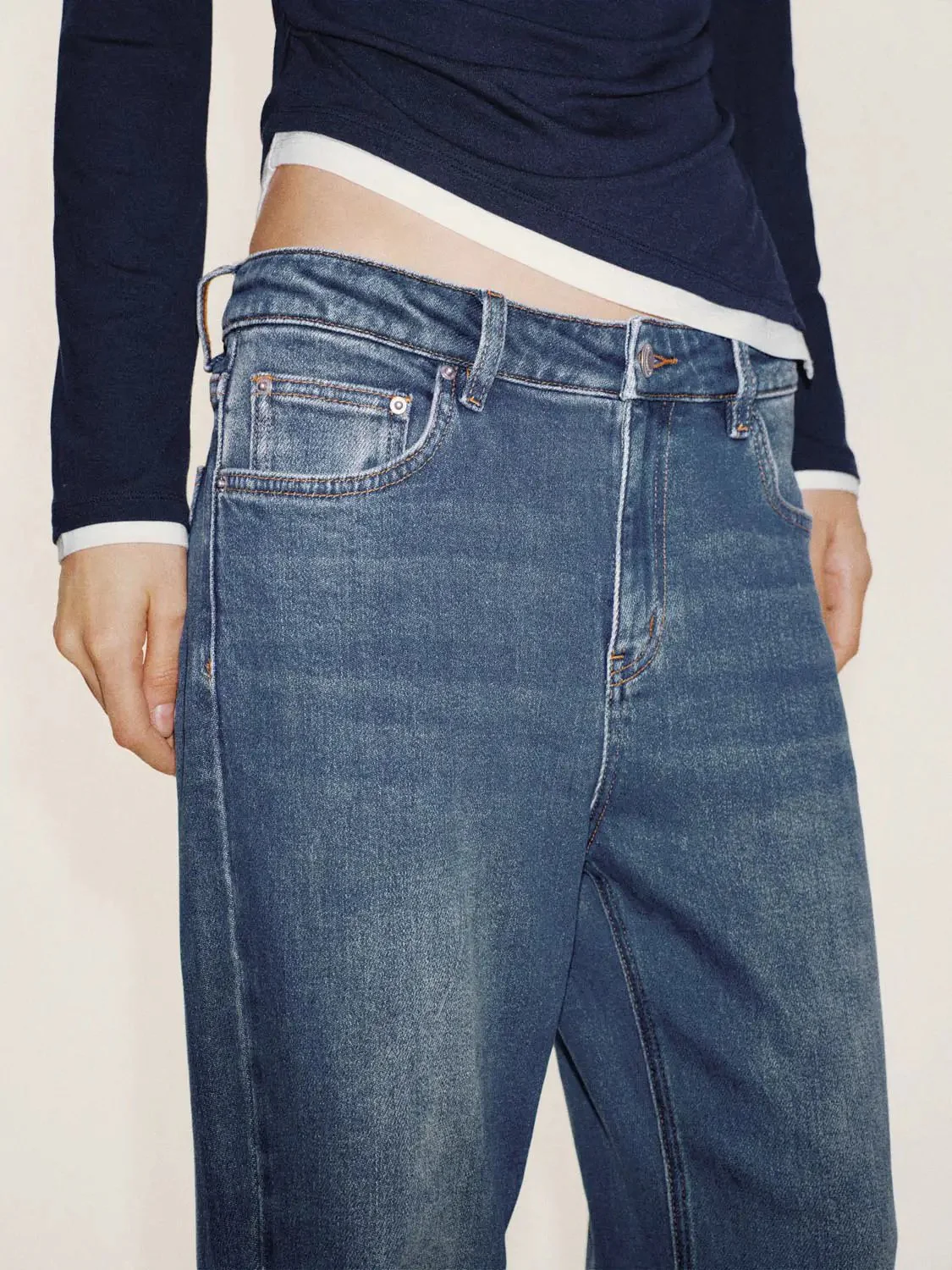 Cuffed Straight Leg Jeans