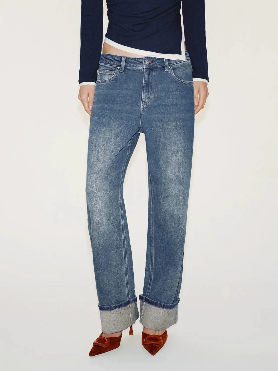 Cuffed Straight Leg Jeans
