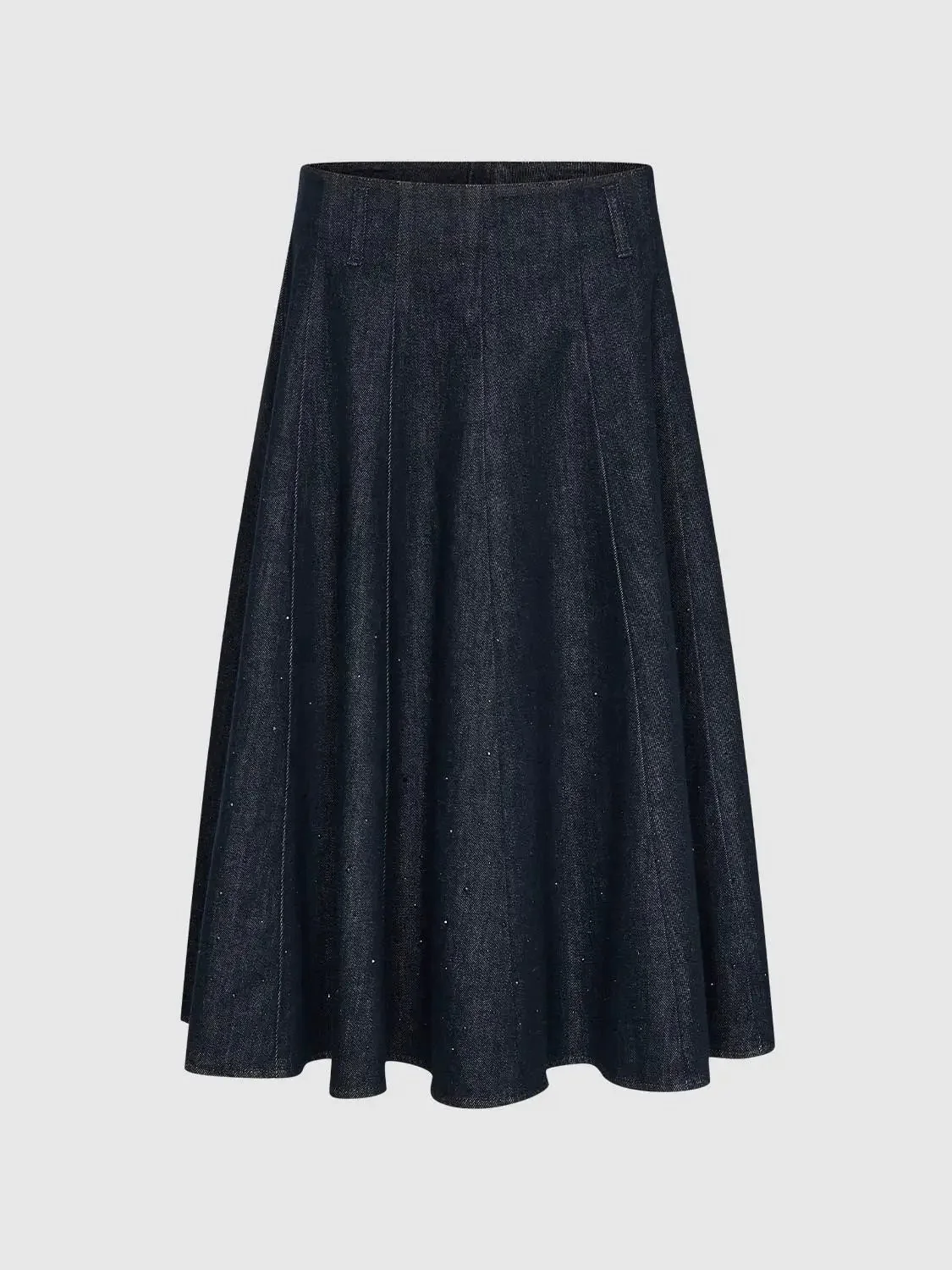 Timeless Beaded Pleated Denim Midi Skirt
