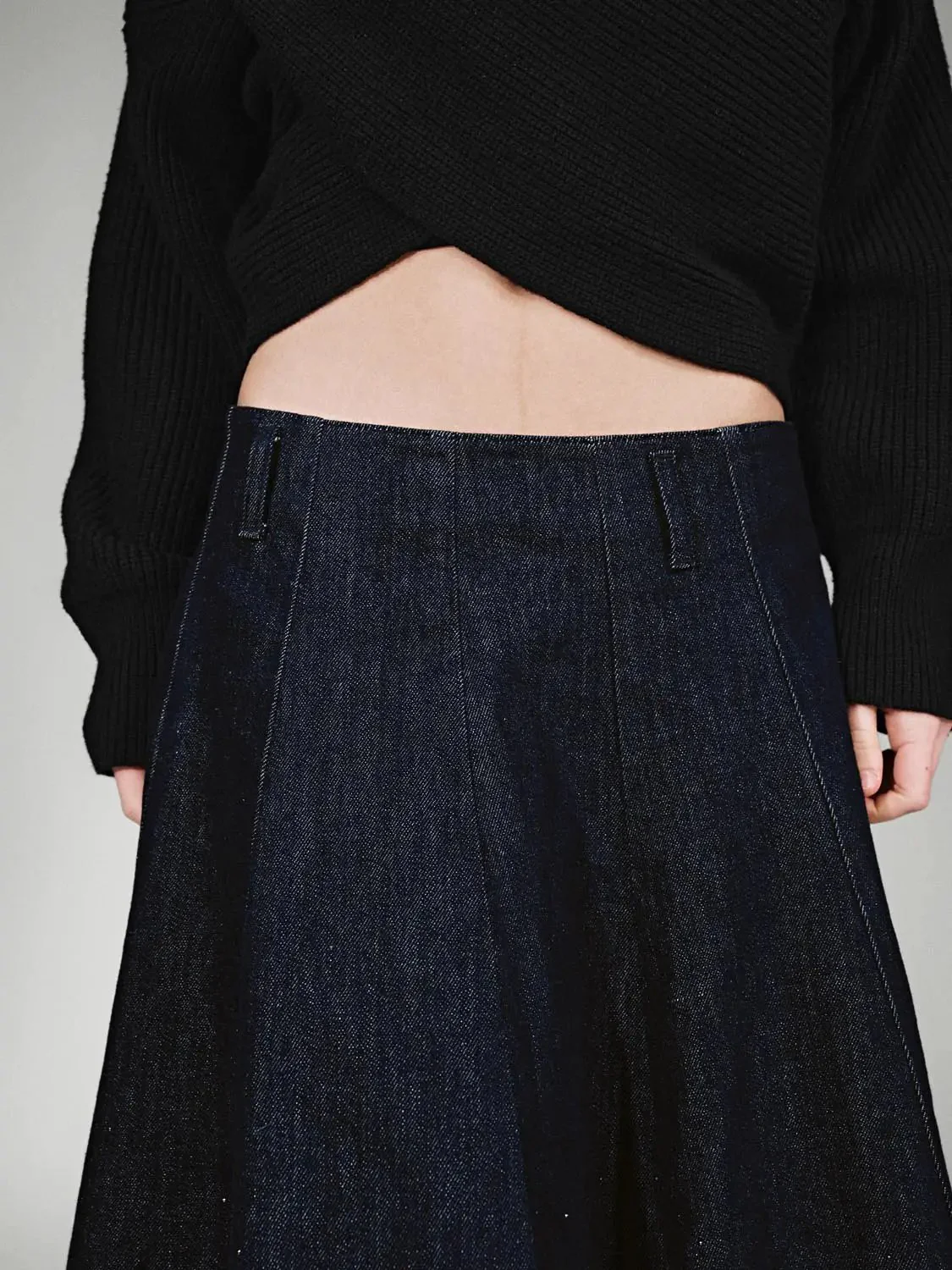 Timeless Beaded Pleated Denim Midi Skirt