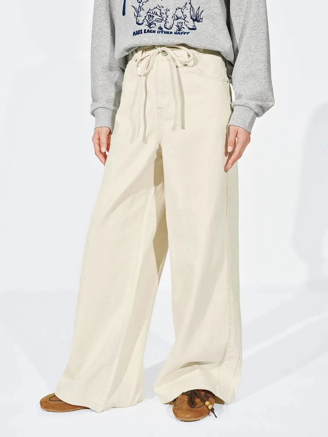 Drawstring Wide Leg Jeans