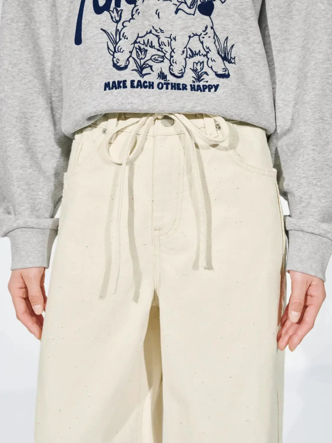 Drawstring Wide Leg Jeans