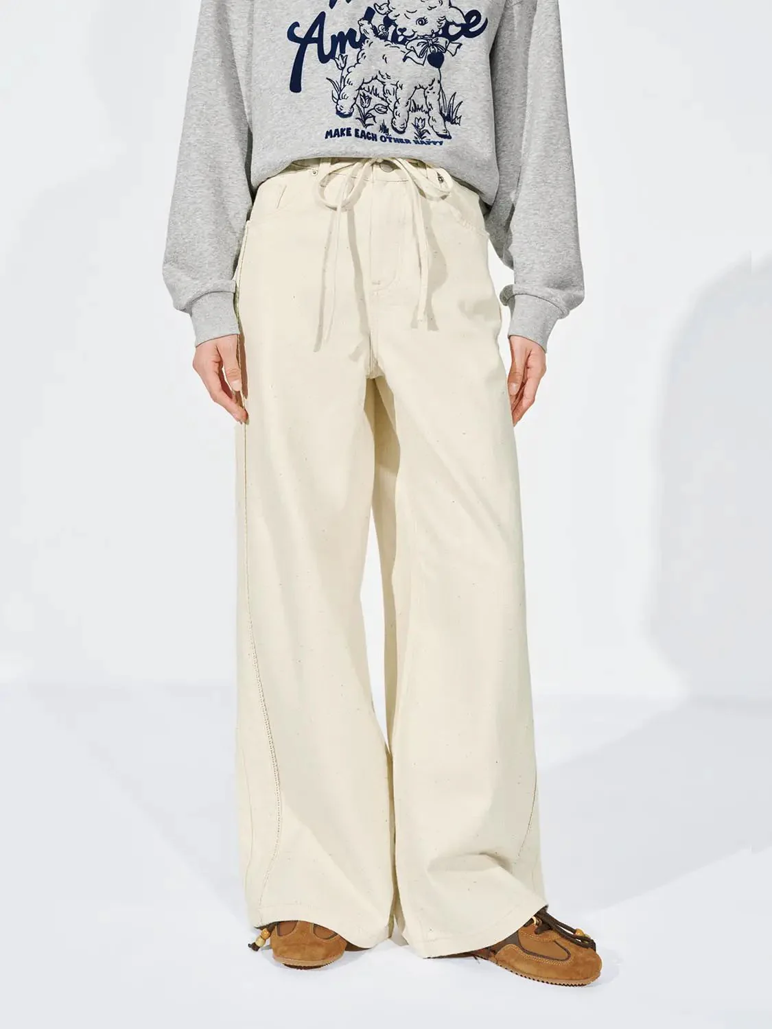 Drawstring Wide Leg Jeans