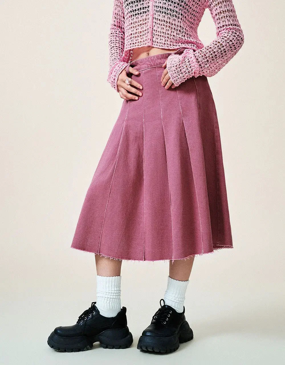 285-soft-cotton-pleated-midi-a-line-vintage-skirt-3.webp Soft Cotton Pleated Midi A Line Vintage Skirt