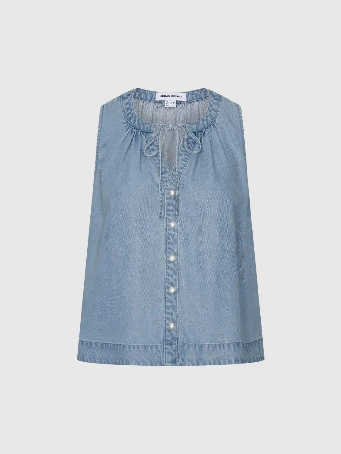 2852-tie-front-crew-neck-sleeveless-denim-shirts-4.webp Tie Front Crew Neck Sleeveless Denim Shirts