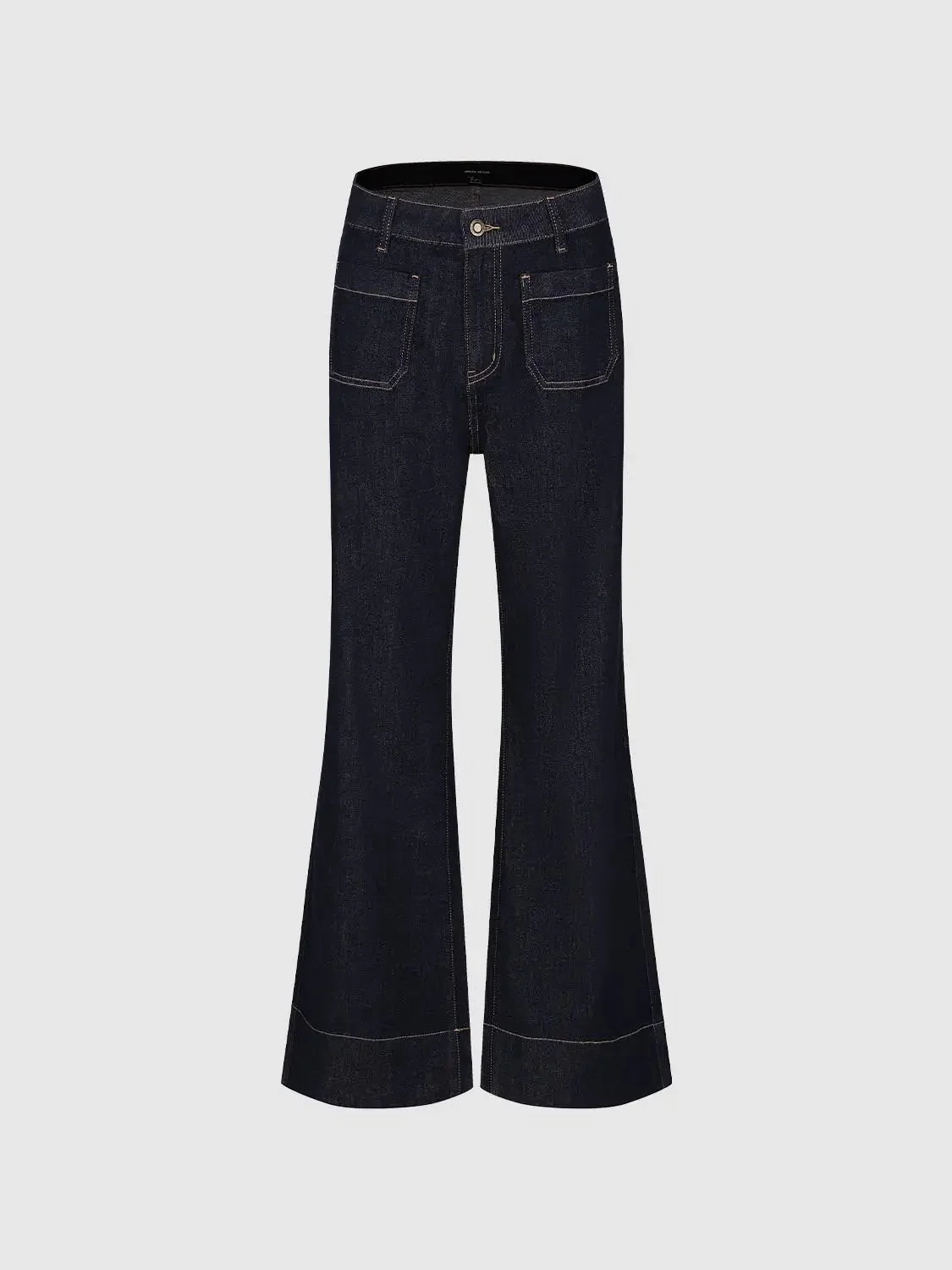 Patch Pocket Stitch Detail Flare Leg Jeans