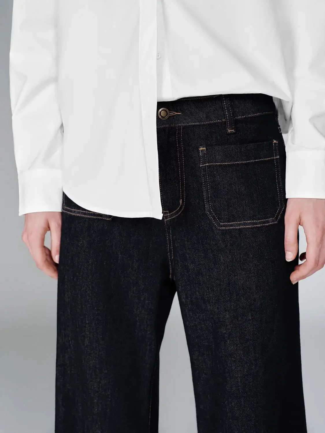 Patch Pocket Stitch Detail Flare Leg Jeans