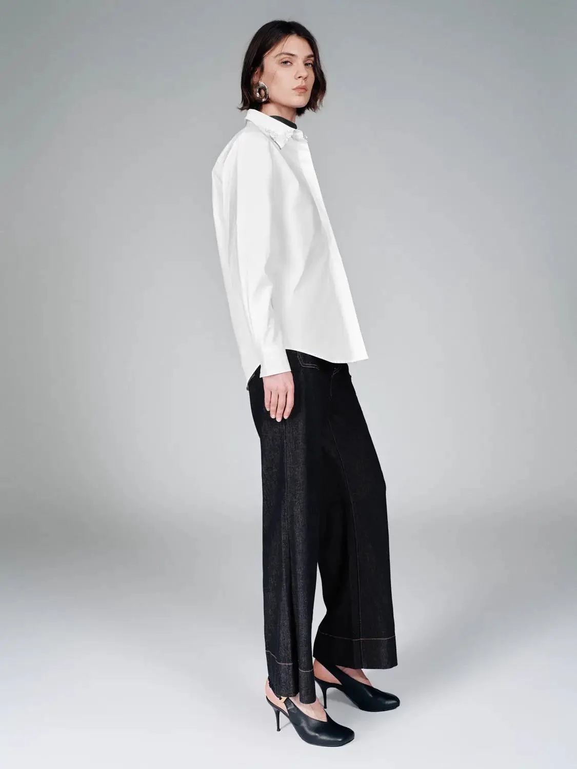 Patch Pocket Stitch Detail Flare Leg Jeans